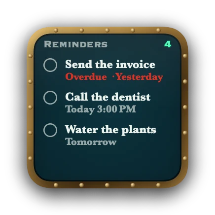 The Reminders widget in Abyss