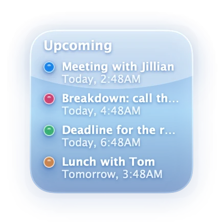 The Events widget in Aero