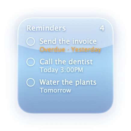 The Reminders widget in Aero