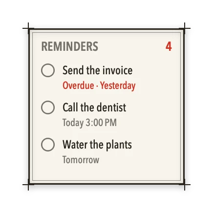The Reminders widget in Atlas