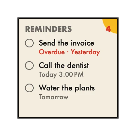 The Reminders widget in Bauhaus