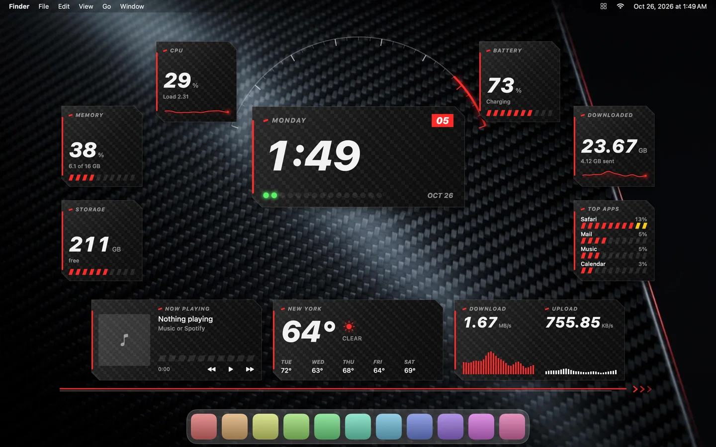 The Carbon theme laid out on a Mac desktop