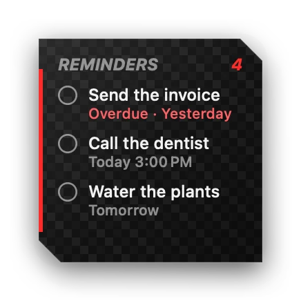 The Reminders widget in Carbon