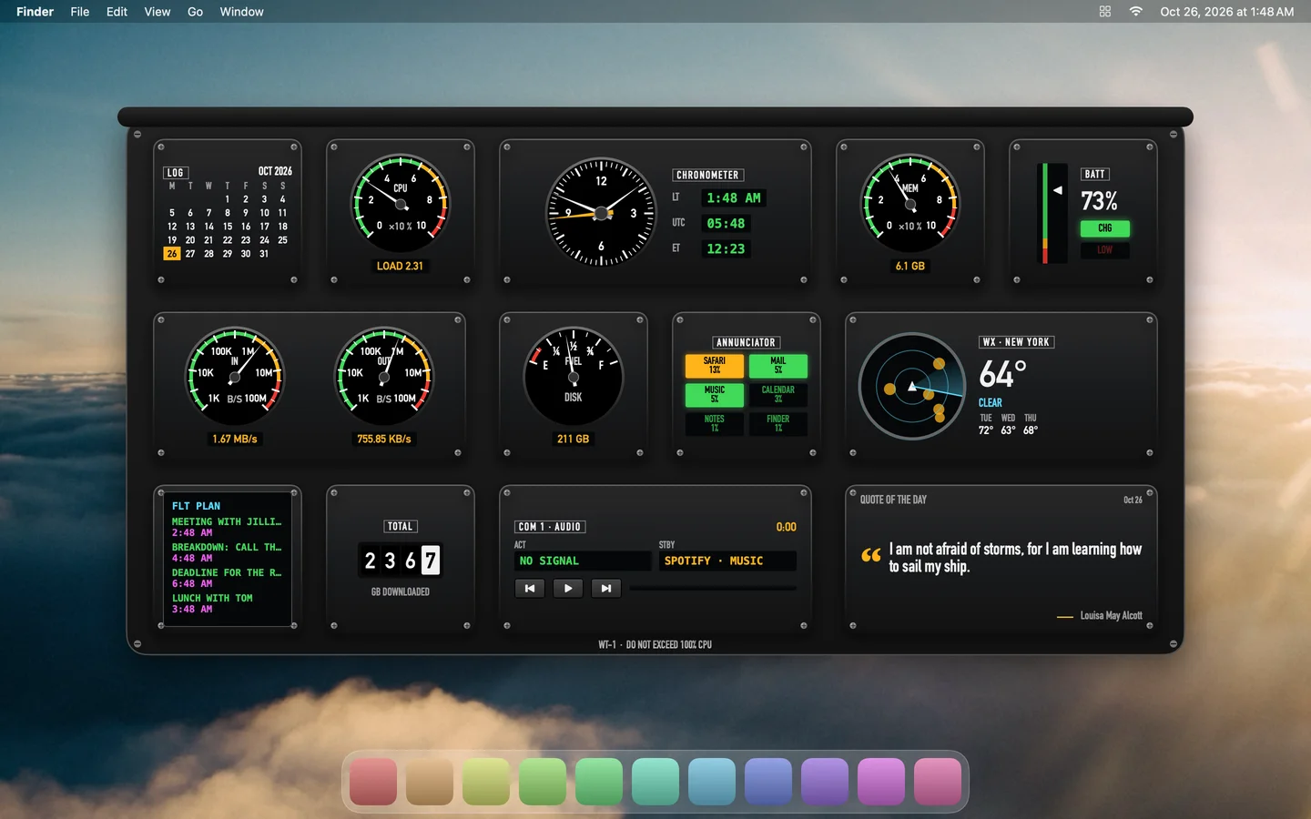The Cockpit theme laid out on a Mac desktop