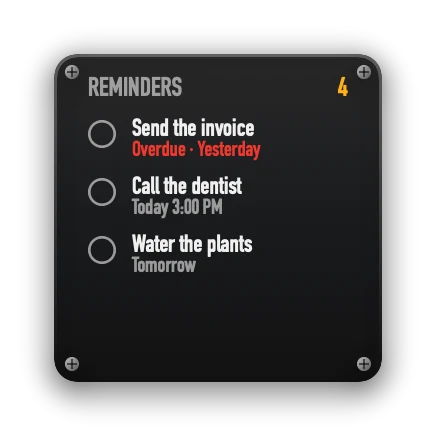 The Reminders widget in Cockpit
