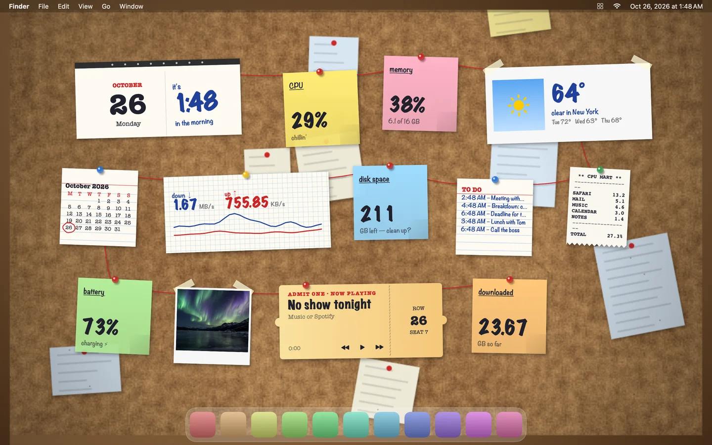 The Corkboard theme laid out on a Mac desktop