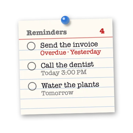 The Reminders widget in Corkboard