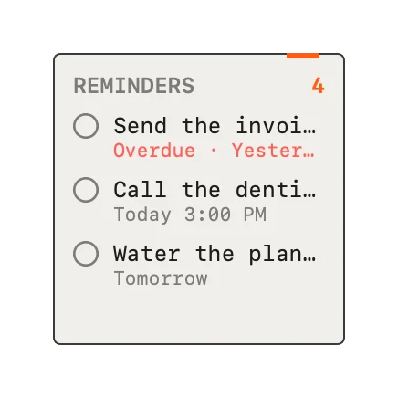 The Reminders widget in Field