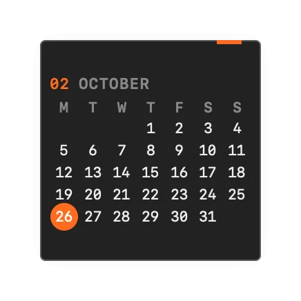The Calendar widget in Field Dark