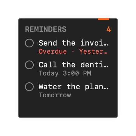 The Reminders widget in Field Dark