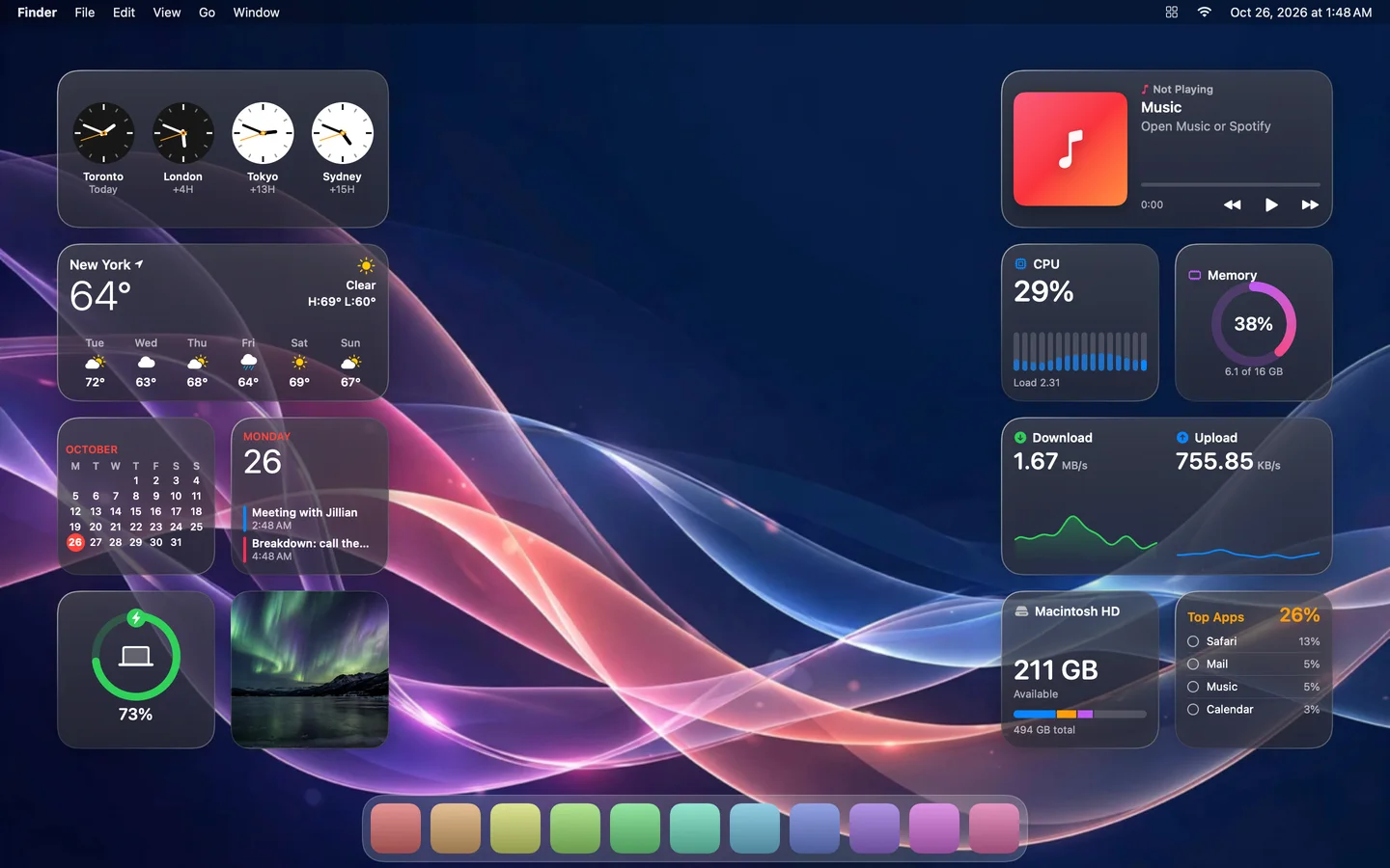 The Glass theme laid out on a Mac desktop