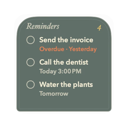 The Reminders widget in Grove