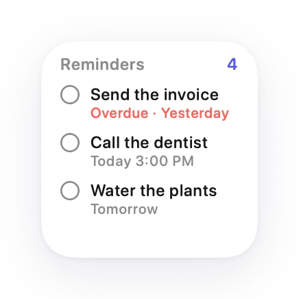 The Reminders widget in Lumen