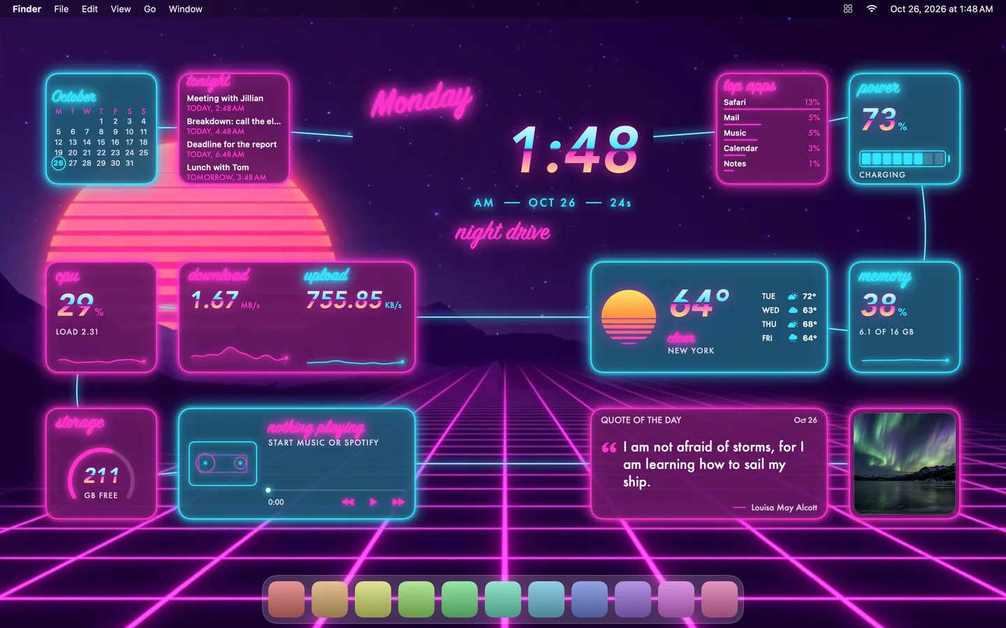 The Neon theme laid out on a Mac desktop