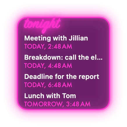 The Events widget in Neon
