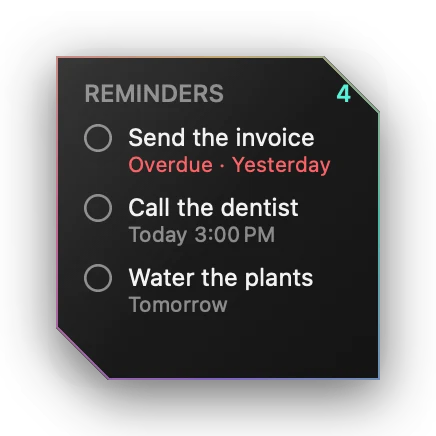 The Reminders widget in Obsidian