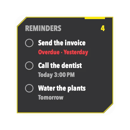 The Reminders widget in Overdrive