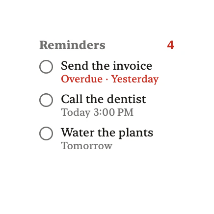 The Reminders widget in Paper