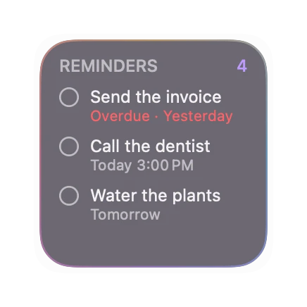 The Reminders widget in Prism