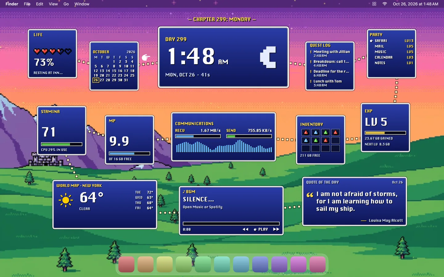 The Quest theme laid out on a Mac desktop