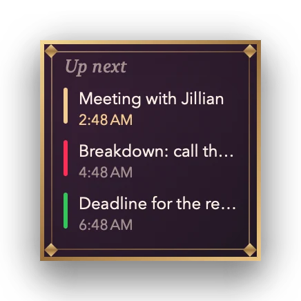 The Events widget in Velvet