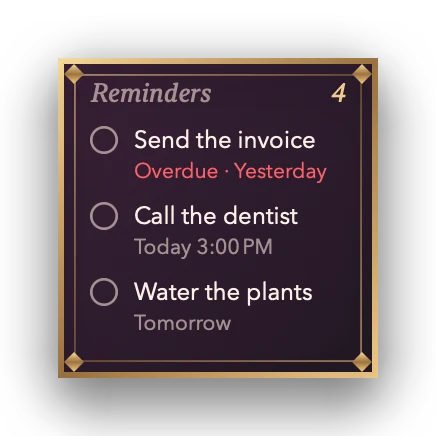The Reminders widget in Velvet